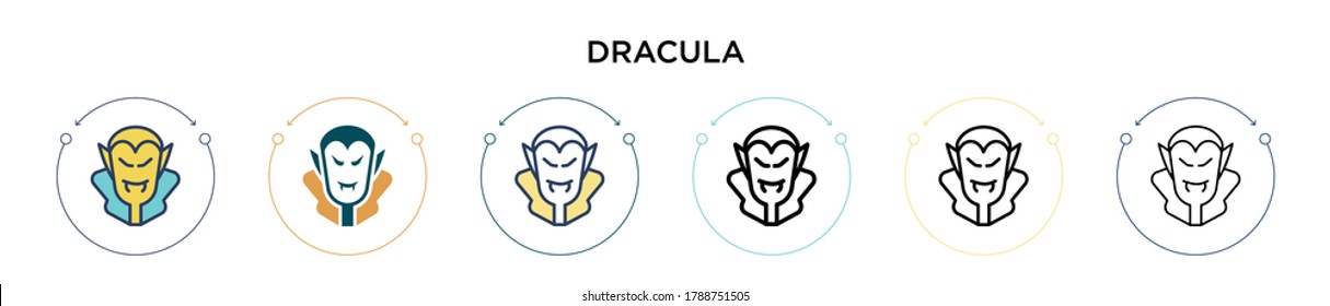 Dracula icon in filled, thin line, outline and stroke style. Vector illustration of two colored and black dracula vector icons designs can be used for mobile, ui, web