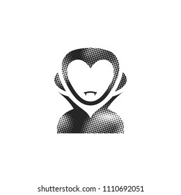 Dracula icon in halftone style. Black and white monochrome vector illustration.