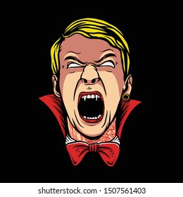 dracula with inked neck vector illustration  / angry little boy vampire with tattoo