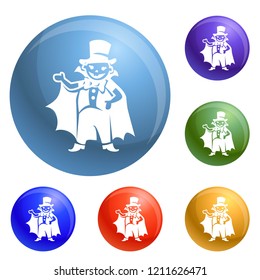 Dracula kid costume icons set vector 6 color isolated on white background