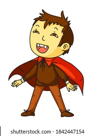 Dracula kid. Happy cartoon count dracula child character isolated on white background. Halloween kid vampire costume vector illustration