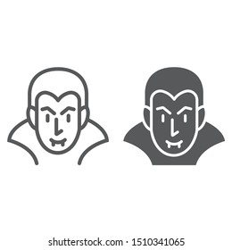 Dracula line and glyph icon, halloween and evil, vampire sign, vector graphics, a linear pattern on a white background, eps 10.