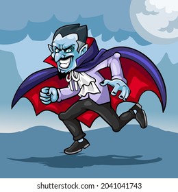Dracula mascot cartoon isolated on dark night background