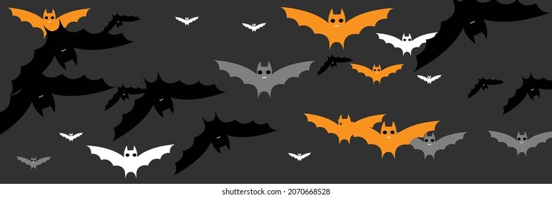 Dracula Monster Black Vampire Orange Halloween Art Illustration. Funny Grey Spooky Creepy Chaos Bats Design Pic. Horror Party Faces Cartoon Gothic Bats. Fear White Scary Mysterious Sky Backdrop.