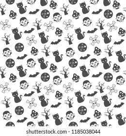 Dracula, moon, and bat, Spooky Halloween seamless pattern, flat design with clipping mask