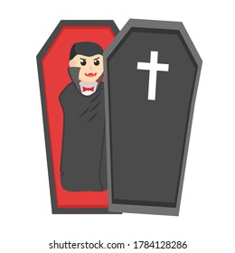 Drácula Carácter de diseño de ataúd abierto sobre fondo blanco