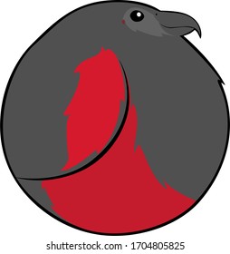 Dracula parrot bird ball!  Side view of a cute, smiling Pesquet's Parrot cartoon in a circular shape with vulturine features and red and black plumage.  