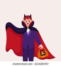 Dracula with Pumpkin Character Illustration