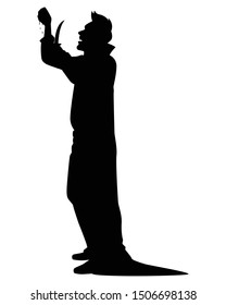 Dracula silhouette vector, Halloween devil in black and white.