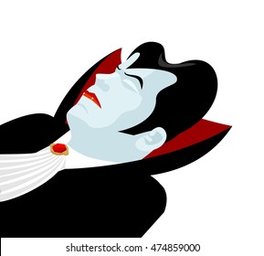 Dracula sleep. Count  vampire on white background
