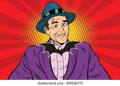 Dracula vampire with the bow tie bat, pop art retro vector illustration