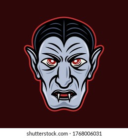 Dracula vampire Kopf Cartoon-farbigen Charakter, Vektorgrafik auf dunklem Hintergrund