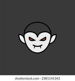 Dracula or vampire head cartoon cute, simple illustration, halloween, spooky, scary.