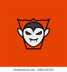 Dracula oder Vampire Kopf-Cartoon süß, einfache Illustration, Halloween, spooky, beängstigend.