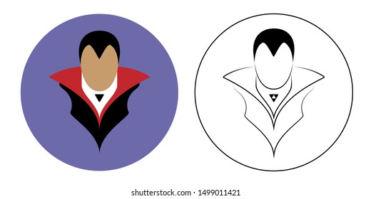 Dracula Vampire icon. Black and white  Mystical illustration template. User sign icon. Person symbol. Human avatar.  Happy halloween colorful button for web and mobile app in flat style. 