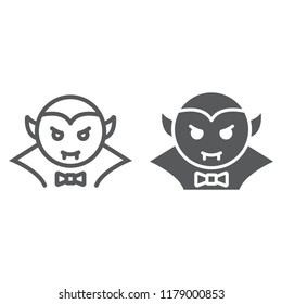 Dracula vampire line and glyph icon, bat and halloween, creature sign, vector graphics, a linear pattern on a white background, eps 10.