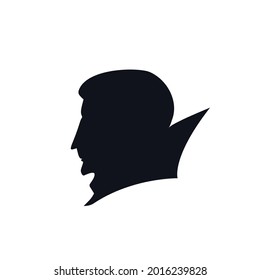 Dracula or Vampire logo icon sign Male face head symbol emblem Hand drawn silhouette Game design Cartoon children's style Fashion print clothes apparel greeting invitation card cover flyer poster