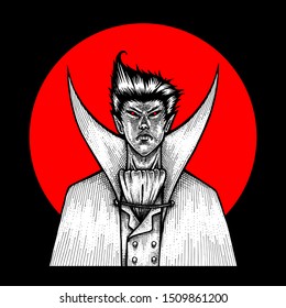 The Dracula, Vampire, Monochrome Illustration, Hand Drawn, Isolated Vector, Halloween