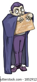 Dracula, vampire, sucking the money out of a credit card, vector illustration