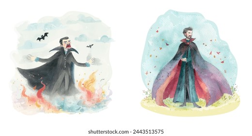 dracula vampire watercolour vector illustration