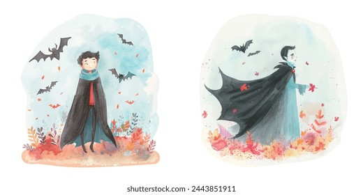 dracula vampire watercolour vector illustration 