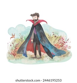 dracula vampire watercolour vector illustration 
