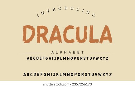 Dracula Vector Illustration Grunge Horror Typographie. Hand Made Brush Font.