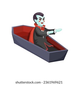 Dracula Waking Up In The Coffin Character Cartoon illustration Vector