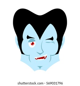 Dracula winking Emoji. Vampire happy emotion face isolated
