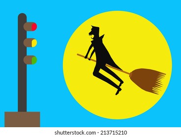 Draculaman with traffic lights vector illustration