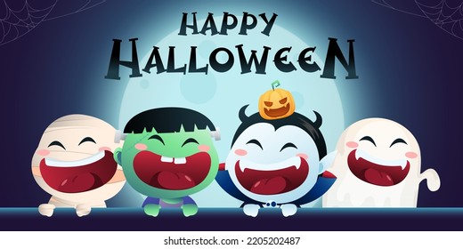 Dracula,mummy,frankenstein,ghost and pumpkin character on mobile for halloween