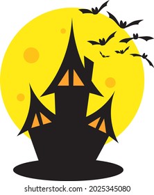 Dracula's castle on the background of the full moon