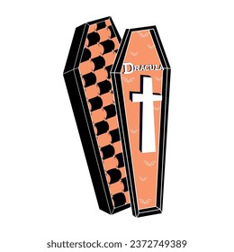 Dracula's coffin Character of Hallowen Isolated Retro Cartoon Vector