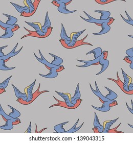 Draditional tattoo style swallow seamless