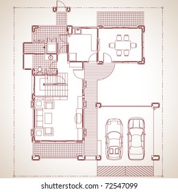 Draft 2 storey residential development. Model applied to the living present. contemporary style [ Ground floor ]