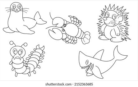 Draft animal outline vector set 49 (shrimp porcupine shark worm seal )