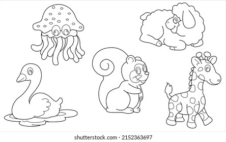 Draft animal outline vector set 50 ( squirrel giraffe jellyfish swan sheep )