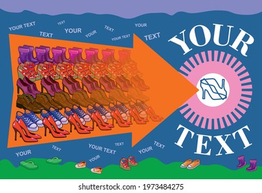 Draft banner ad for a shoe retailer, in vibrant colors and hand-drawn style