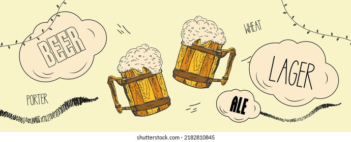 
draft beer banner in wooden mug