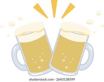 Draft beer, cheers, mug, summer, vector illustration