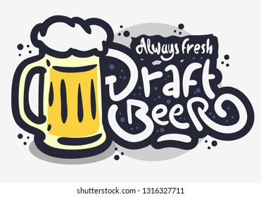 Draft Beer Hand Drawn Vector Design On A White Background