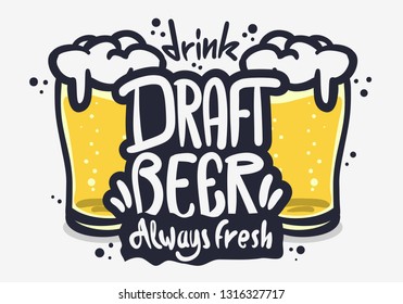 Draft Beer Hand Drawn Vector Design On A White Background 