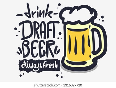 Draft Beer Hand Drawn Vector Design On A White Background 