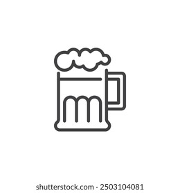 Draft Beer Mug line icon. linear style sign for mobile concept and web design. Glass filled with draft beer outline vector icon. Pub symbol, logo illustration. Vector graphics