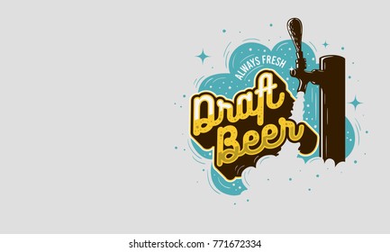 Draft Beer Tap With Foam Design For Promotion And  An Area For Additional Text Information. Vector Graphic.