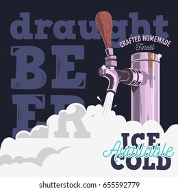 Draft Beer Tap With Foam Poster Design For Promotion. Vector Graphic.