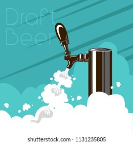Draft Beer Tap With Foam. Vector design element for beer pub. Vector illustration.