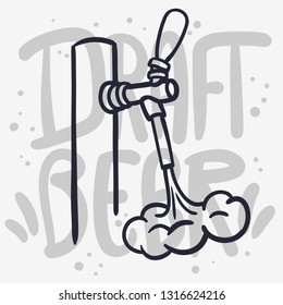 Draft Beer Tap Froth Foam Beverage Hand Drawn Vector Design  On A White Background