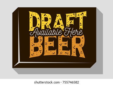 Draft Beer Typographic Sign Design For Pubs Restaurants Bars For Promotion. Vintage Aesthetic Influenced. Vector Graphic.