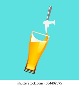 Draft Beer Vector  -Pouring Beer Into A Glass From A Tap Vector Illustration